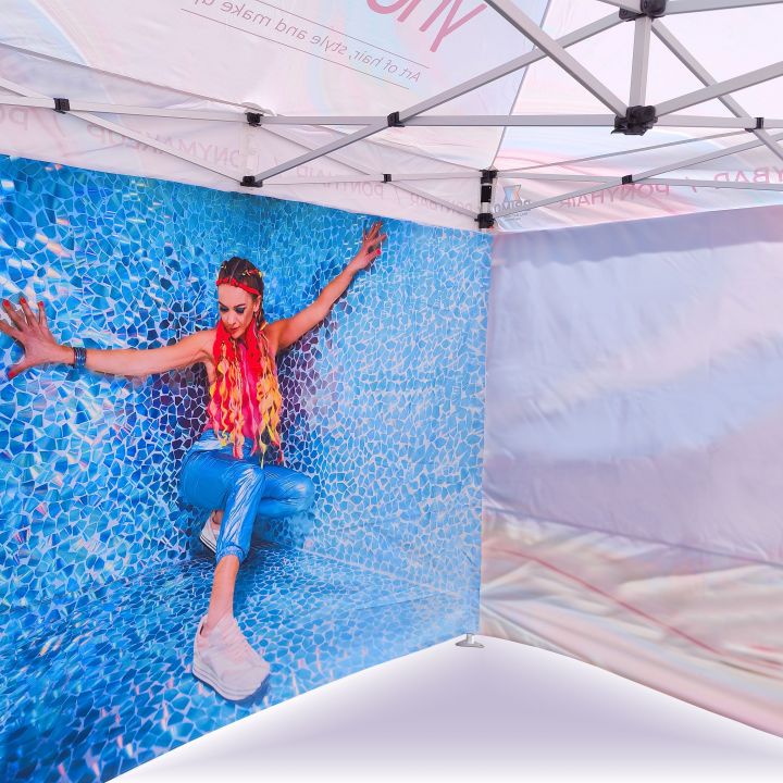 Ūdensizturīga saliekama telts dārza ballītēm ar saules aizsardzību