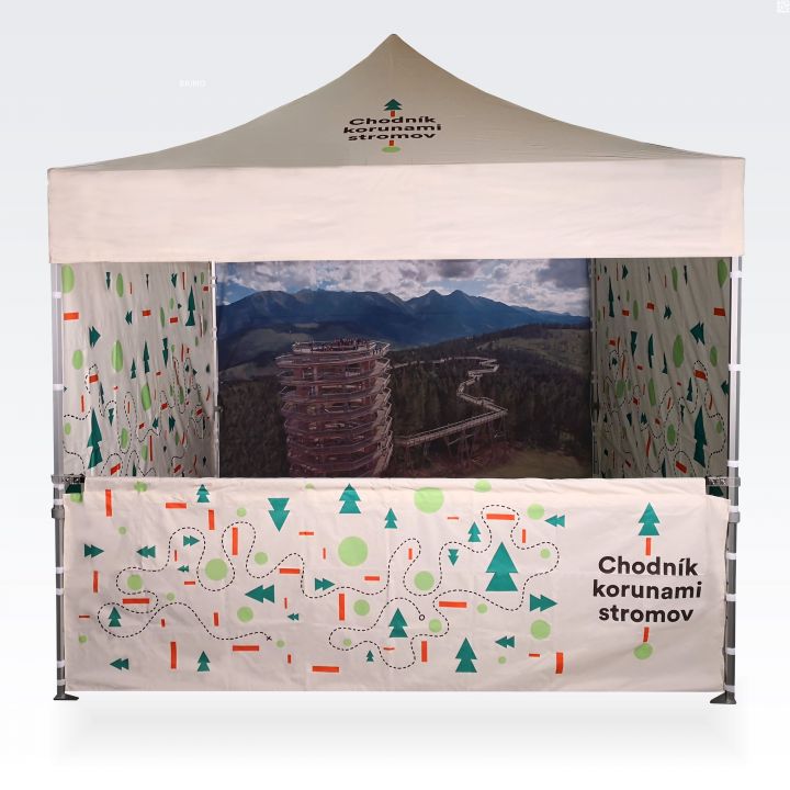 Ūdensizturīga saliekama telts āra pasākumiem ar iespēju piekārt reklāmu