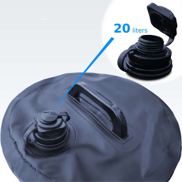 Detalizēts 20 litru ūdens svars maisa apraksts ar aizdari.